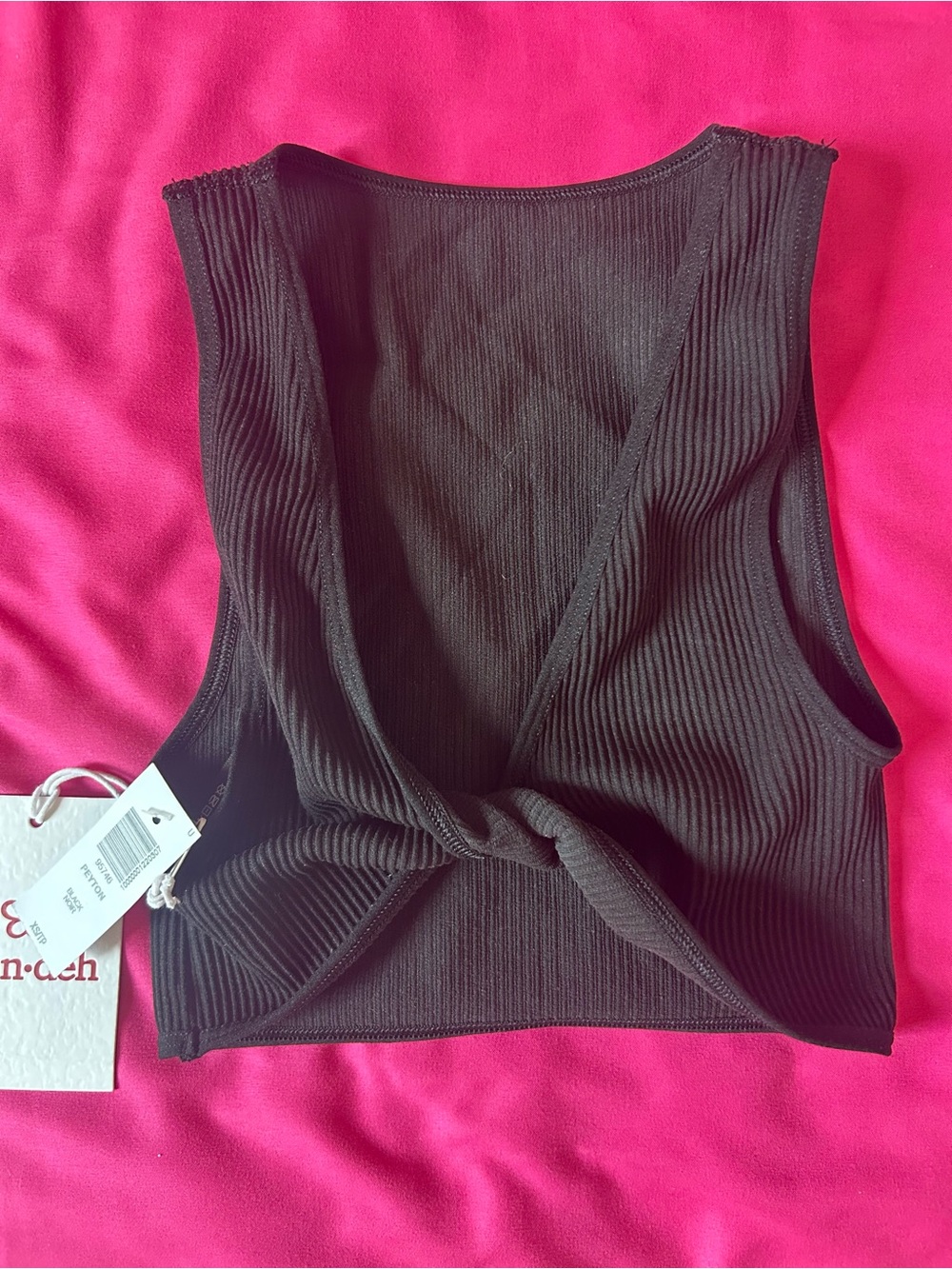 Aritzia Black Ribbed Twist front Crop Tank Top